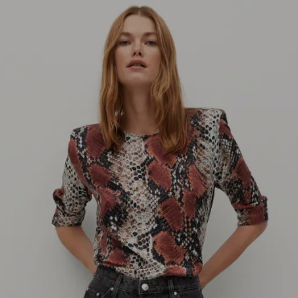Mango Tops - Mango-Printed blouse with shoulder pads-NWT